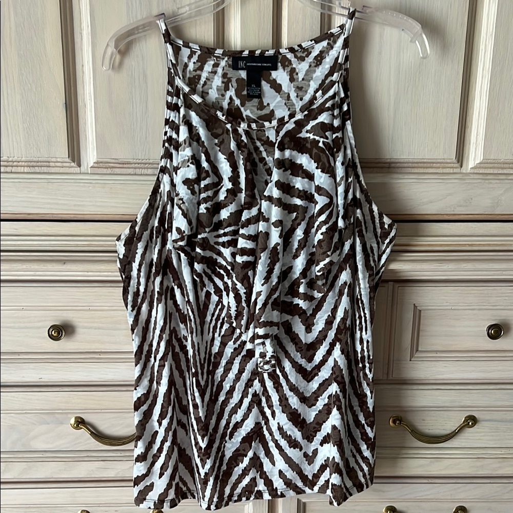 INC International Concepts Brown and White Zebra Print Tank Top